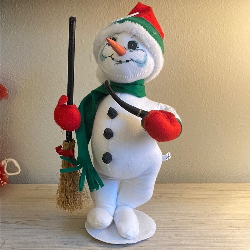Annalee White Snowman with Red and Green Accents